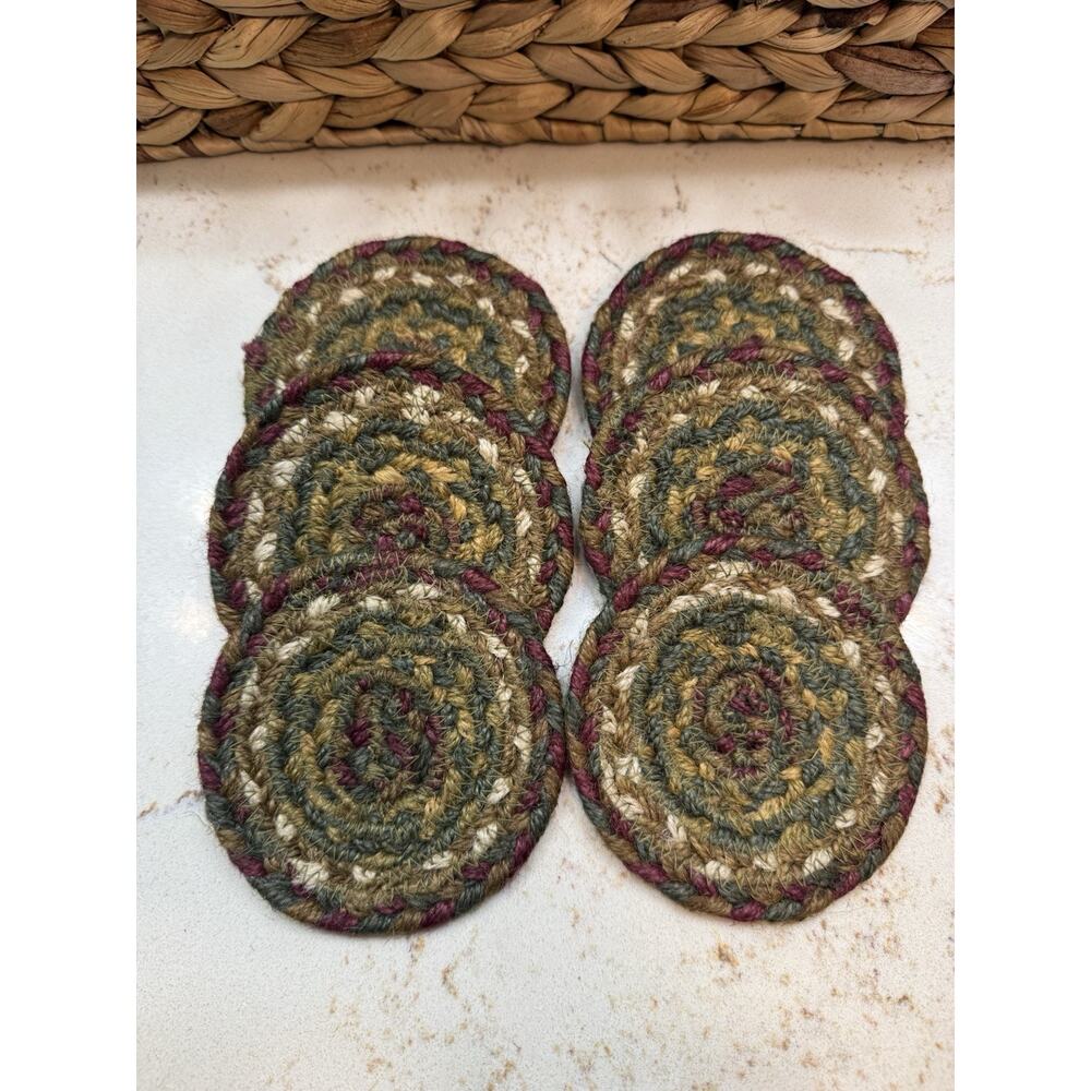Tea Cabin Jute Coaster Set of 6 Primitive Country Rustic Cabin VHC Brands New